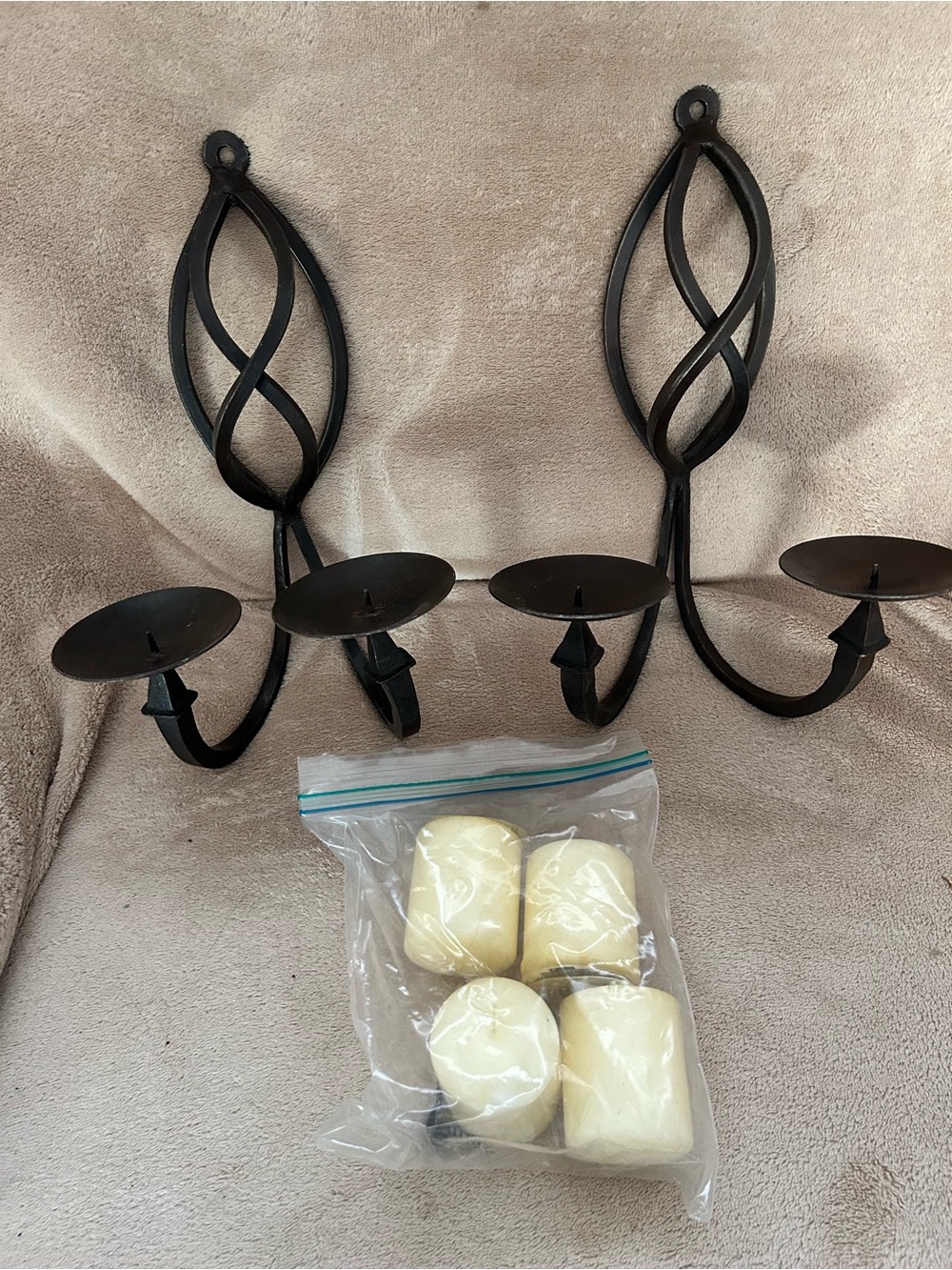 Black Metal Wall Candle Sconces with Ivory Candles